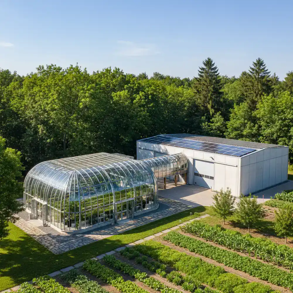 Modern agricultural warehouse and greenhouse facility